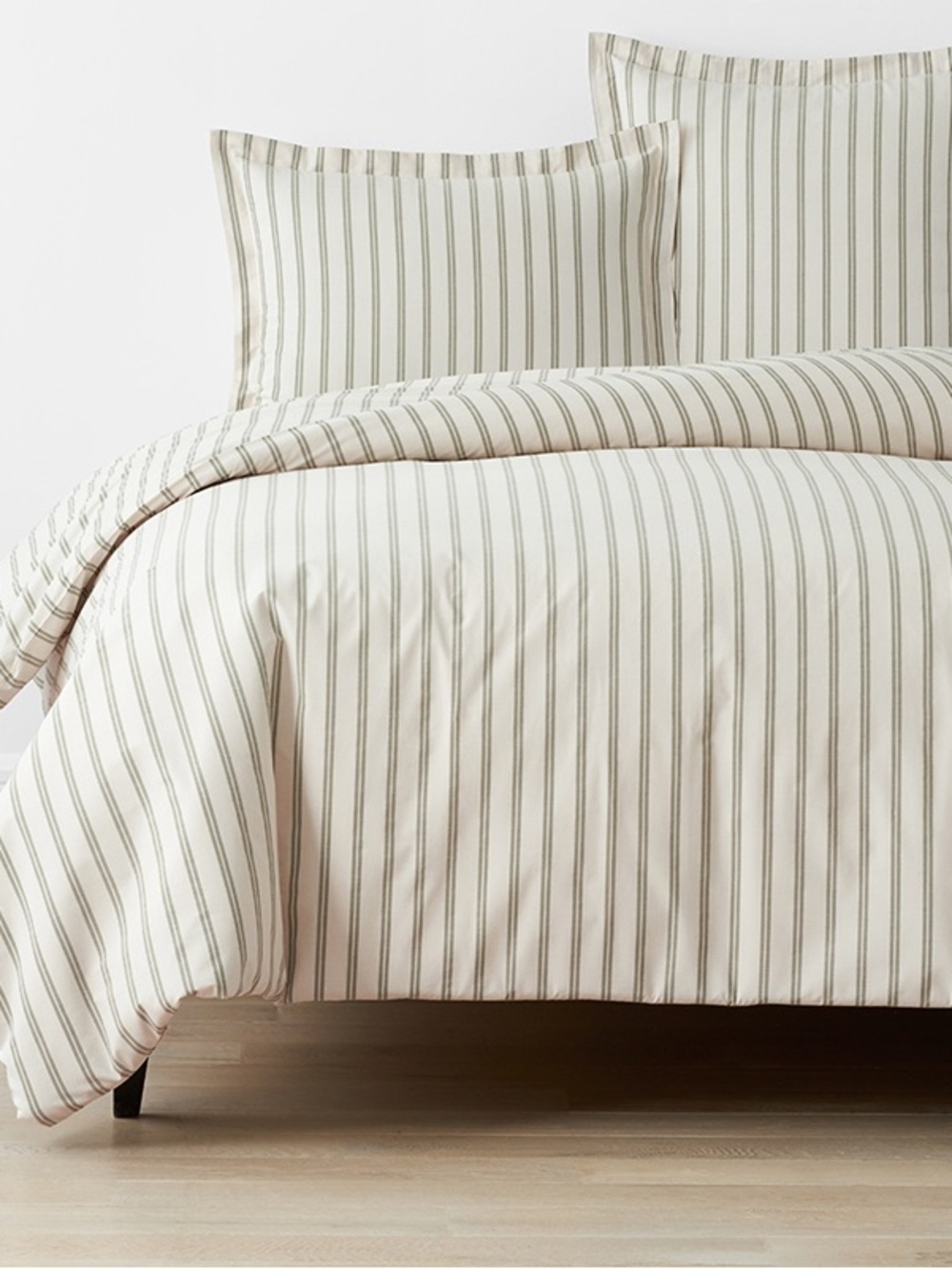The Company Store Cotton Percale Duvet Cover King Moss Green Stripe